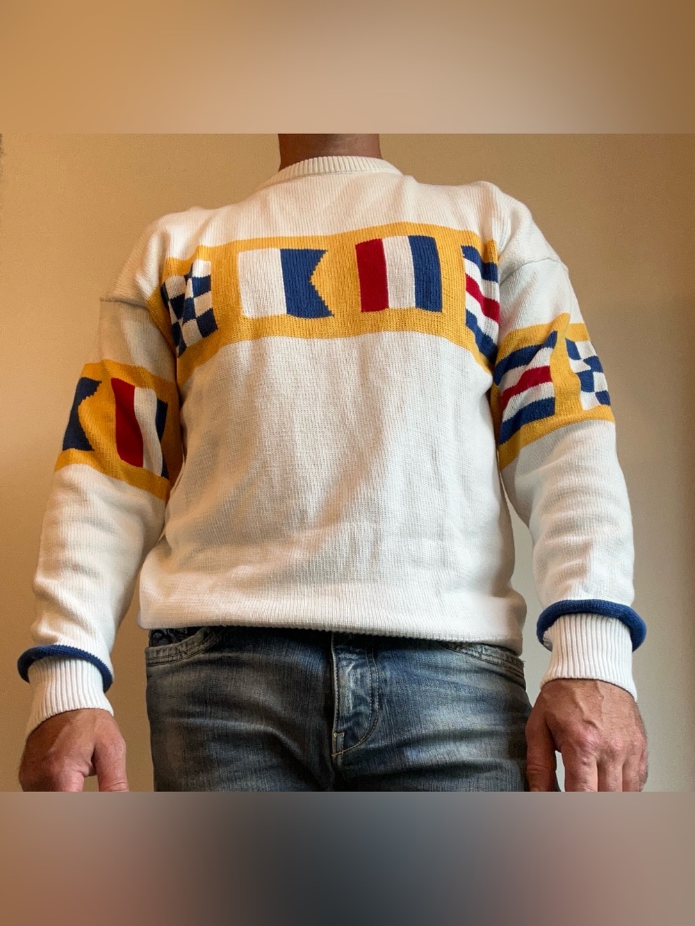 North Atlantic Trading Co. Vintage Nautical Flag Knit Sweater M/L